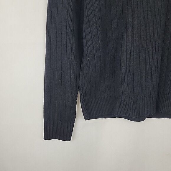 Calvin Klein Sweater Mens Large Slim Fit Black Wool Blend Ribbed Commando Crew - Picture 7 of 12